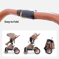 Luxury 2-in-1 Baby Stroller, Foldable Travel Stroller for Newborn to Toddler, Convertible Stroller with All-Terrain Wheels and UPF 50+ Canopy, Baby Glide Khaki Stroller
