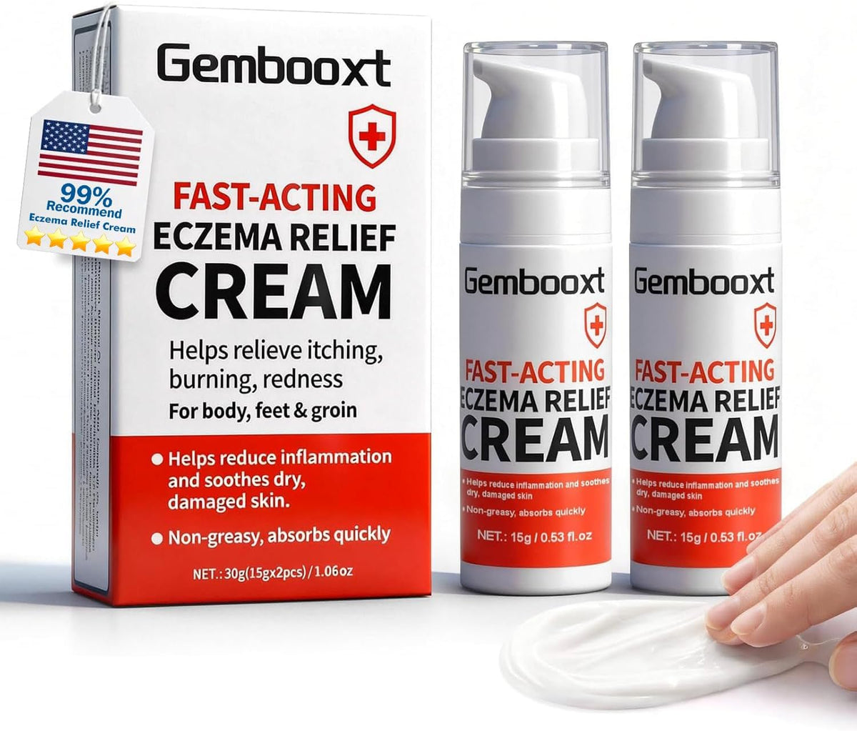 2026 Upgrade Eczema Cream【GMP Certified - Maximum 1% Hydrocortisone Strength】Eczema Relief Cream【NO.1-24H Deep Soothing】Fast-Acting Skin Recovery Tech for Rash, Redness, Inflammation & Bug Bites, 2PCS