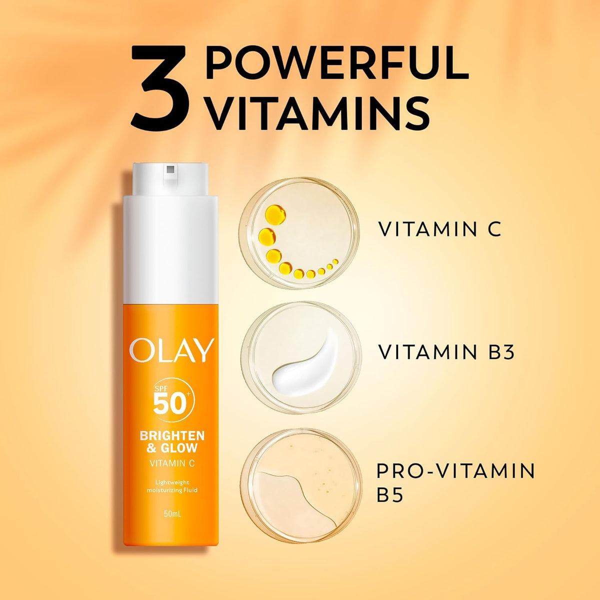 Olay Vitamin C Brighten & Glow 3in1 Moisturising Fluid SPF50+ Hydrating Skincare Moisturiser