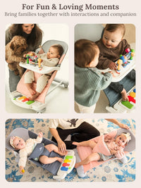 Baby Bouncer 4-in-1 with Wheels, Detachable Piano, Feeding Tray, Play Bar, Pink