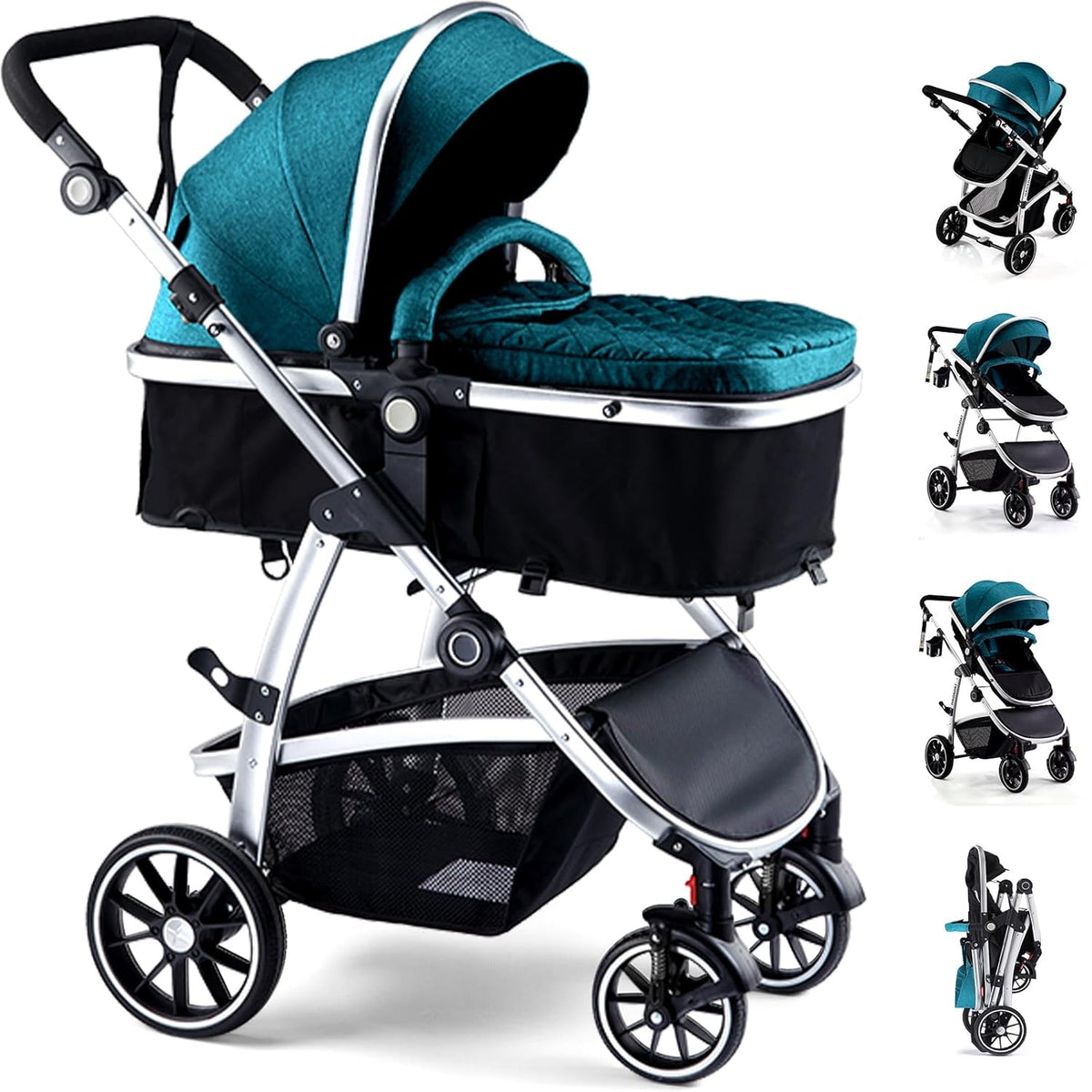 Baby Stroller, 2-in-1 Reversible Toddler Seat with Bassinet Mode, Foldable Infant Stroller with Canopy