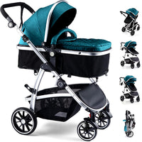 Baby Stroller, 2-in-1 Reversible Toddler Seat with Bassinet Mode, Foldable Infant Stroller with Canopy