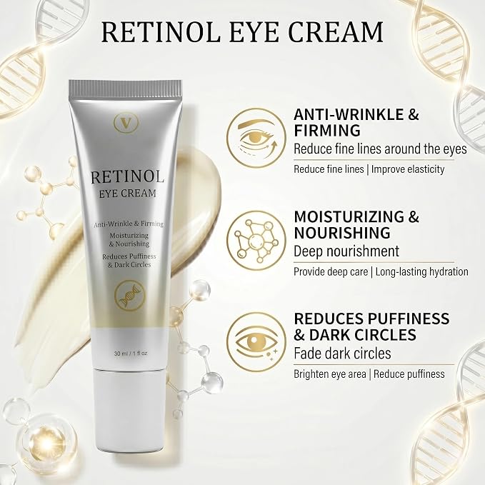 Retinol Under Eye Cream for Dark Circles and Puffiness, 1 Fl Oz | Retinol Eye Cream for Fine Lines, Firming & Moisturizing Skin Care Formula for Women & Men