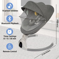 Baby Swing for Infants, with Bluetooth Remote Control Timing Function and 10 Music 5 Swing Speeds 3 Seat Positions Baby Bouncer for Boy Girl Indoor & Outdoor Use (Gray)