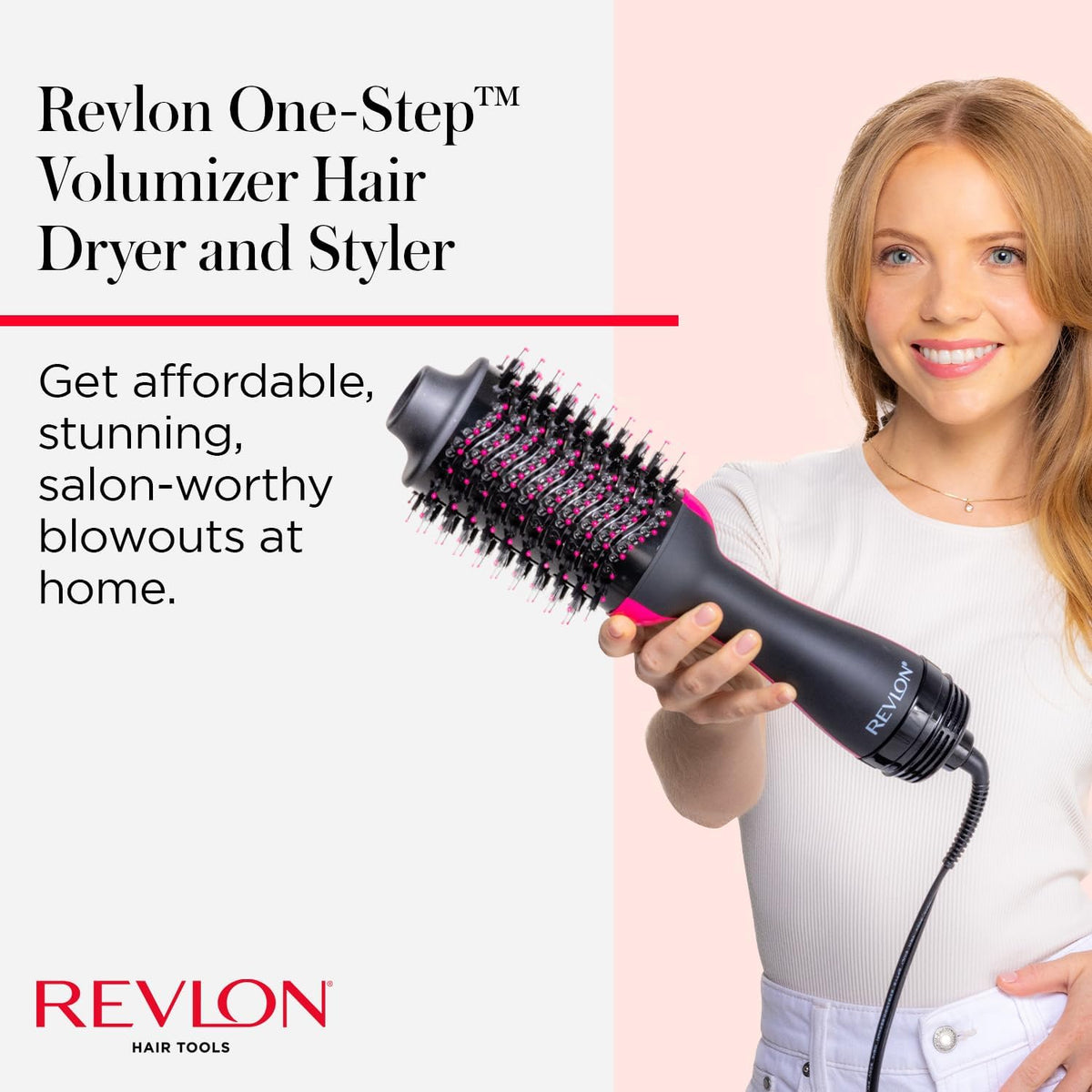 REVLON One-Step Volumizer Hair Dryer and Styler, for Less Frizz, More Shine, and Reduced Heat Damage for Salon Style Round Brush for Blowout, Black