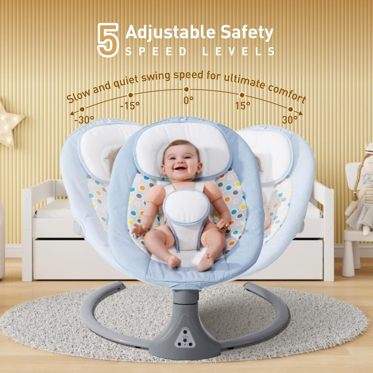 Baby Swing with Bluetooth Remote Control | Baby Swing Chair 5 Levels Electric Baby Swing Cordless | Baby Rocking Chair 12 Lullaby & 3 Timer | 3 Angle Portable Baby Bouncer Swing for Newborn (Blue)