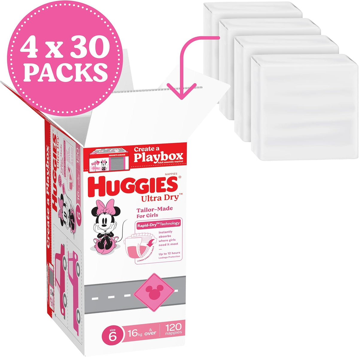 Huggies Ultra Dry Nappies Girls Size 6 (16+kg) 120 Count