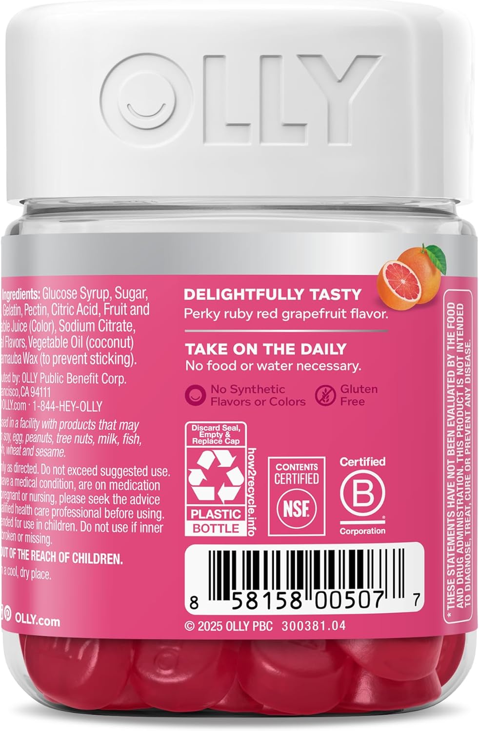 OLLY Hair Skin and Nails Gummies - Undeniable Beauty with Biotin 2500mcg Per 2 Gummies, Keratin & Vitamin C - Supports Healthy Hair, Skin, & Nails - Grapefruit Flavor - 60 Count