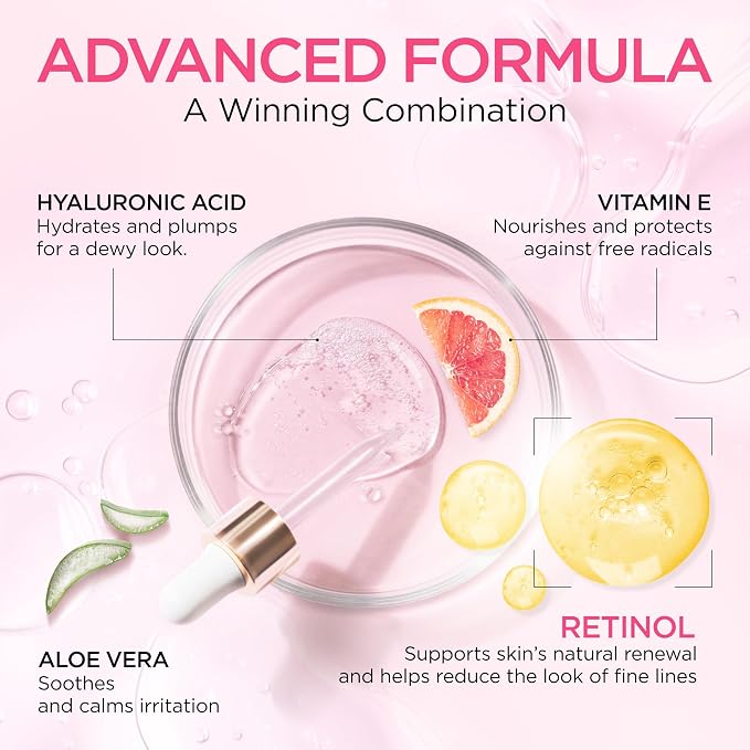 Retinol Serum for Face with Hyaluronic Acid, Vitamin E & Aloe Vera Anti-Aging Serum Supports Even Tone and Hydration Paraben&Fragrance-Free Cruelty Free All Skin Types Made in USA (1 Oz)