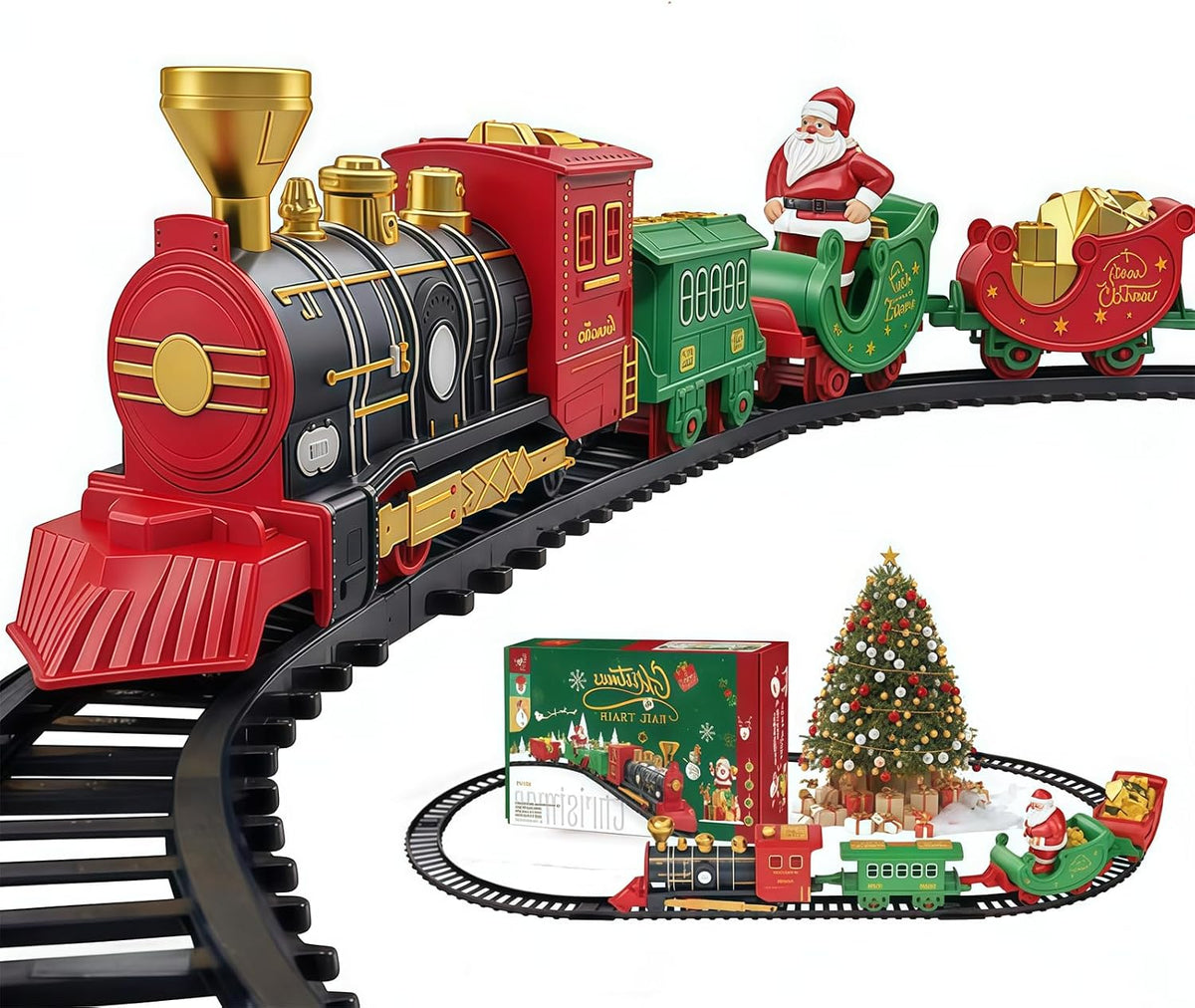 Christmas Train Set, Kids Train for Christmas Tree with 4 Cars & 6 Tracks, Battery Operated