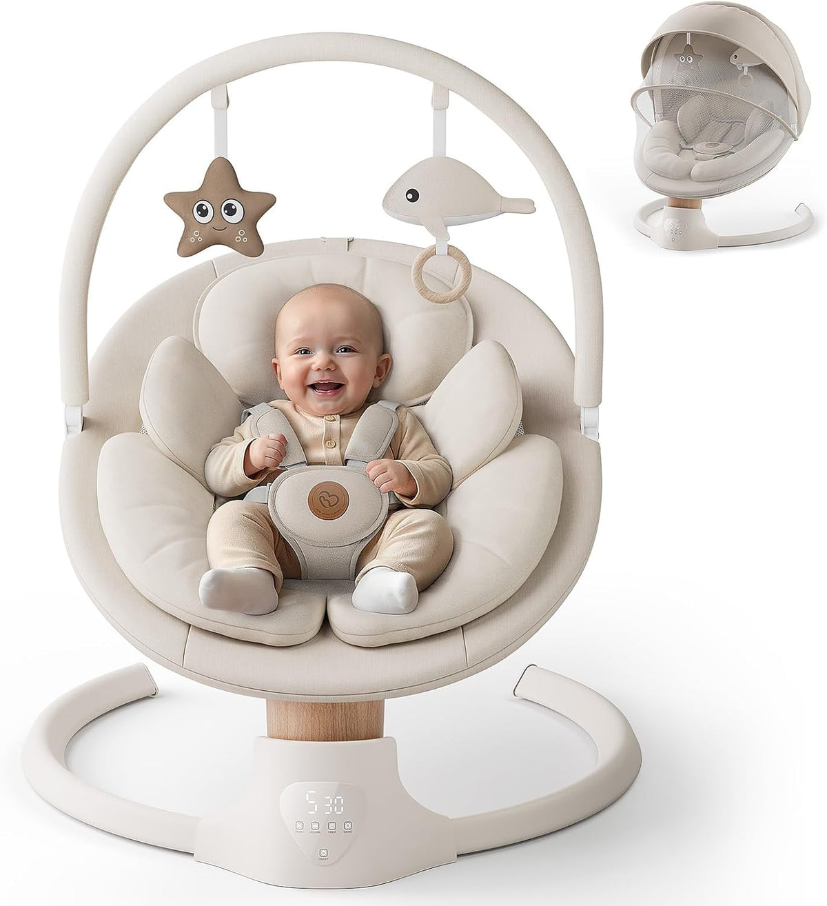 Baby Swings for Infants, FasonBaby Electric Baby Swing with 10 Preset Melodies, 5 Speeds, Remote Control and Bluetooth - Portable Infant Swing for Indoor and Outdoor(Black)