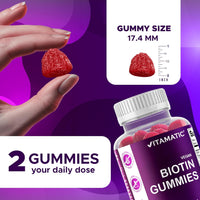 Vitamatic Biotin Gummies 10,000 mcg for Stronger Hair, Skin & Nails - 60 Vegan Gummies - Also Called Vitamin B7 (3 Bottles)