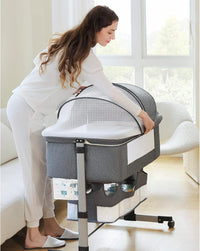Bedside Baby Bassinet with Mosquito Net, Storage Basket & Travel Bag – 6 Adjustable Heights, Lightweight Aluminum Portable Sleeper for Newborns 0-5 Months
