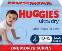 Huggies Ultra Dry Nappies Boys Size 4 (10-15kg) 144 Count - One Month Supply