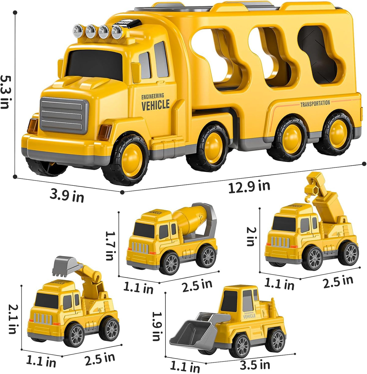 5-in-1 Construction Truck for 3-9 Year Old Boys and Girls - Friction Power Vehicle