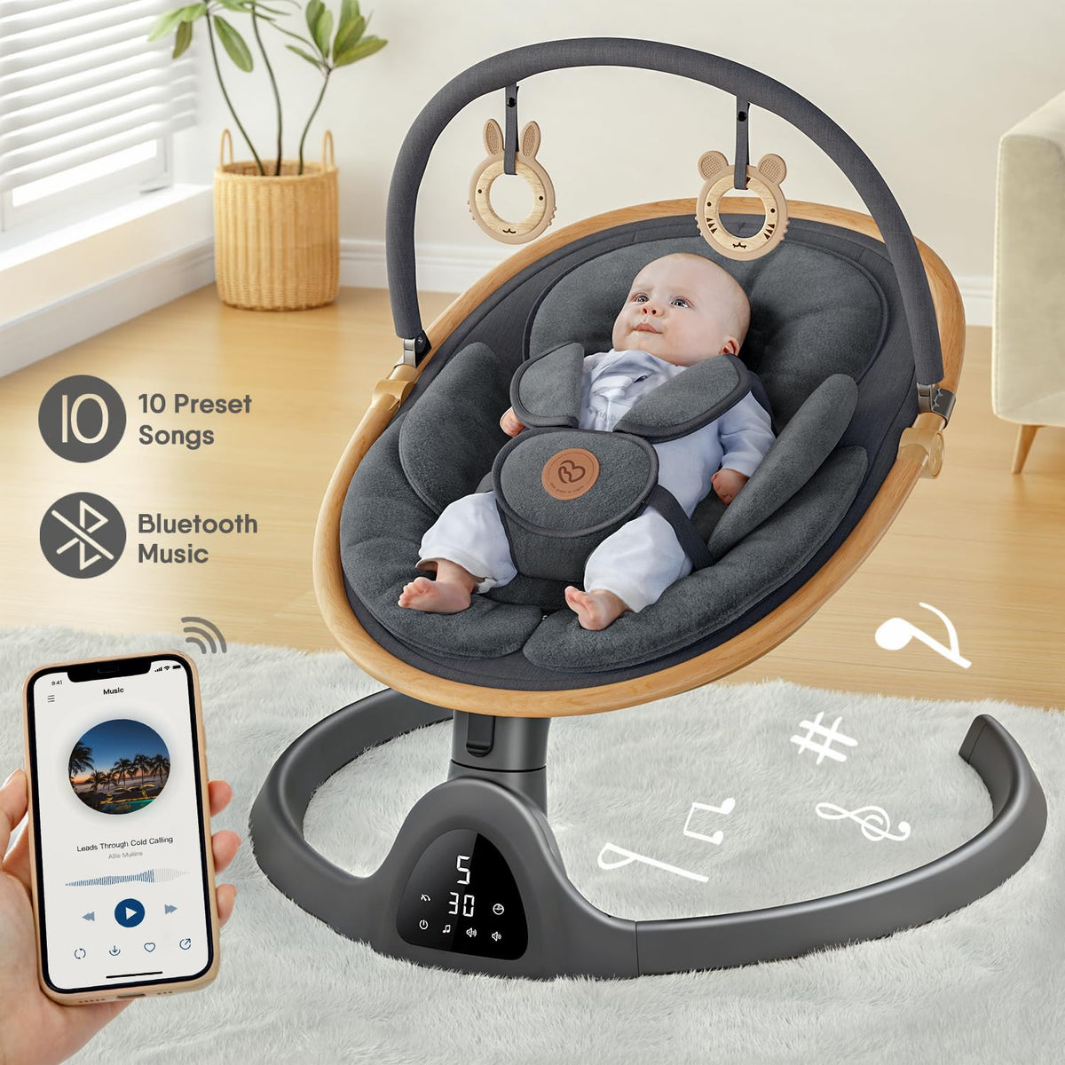 Baby Swings for Infants, Fasonbaby Bluetooth Infant Swing with Music Speaker with 3 Seat Positions, 5 Speeds and Remote Control (Black)