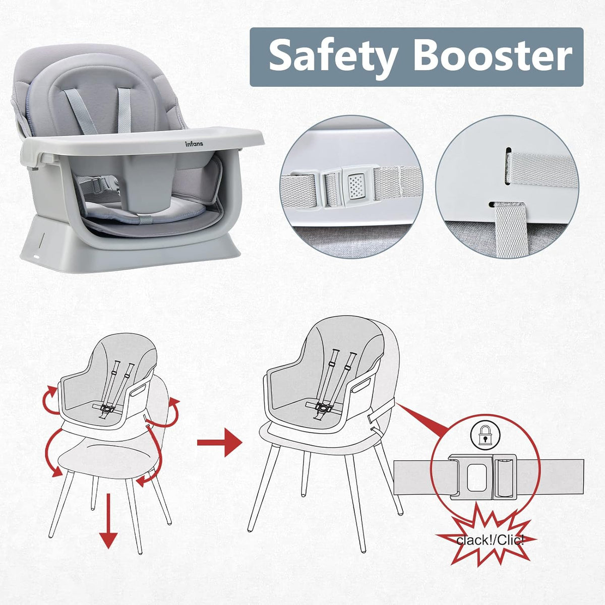 INFANS 8 in 1 Baby High Chair, Convertible Highchair for Babies and Toddlers (Grey)