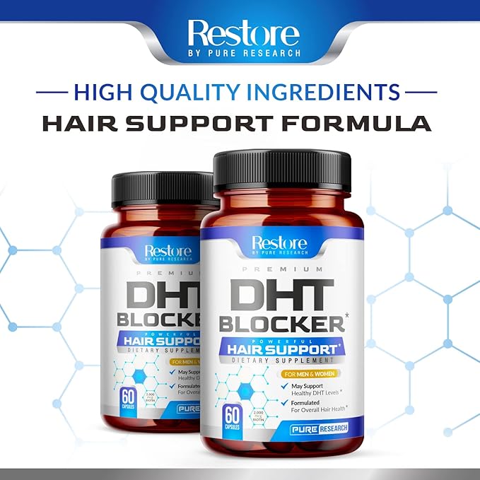 DHT Blocker Hair Growth Support Supplement - Saw Palmetto + Hair Vitamins for Women & Men - Supports Healthy Hair Growth & Thick & Strong-Hair - May Support Healthy DHT Levels - Low Loss Capsules