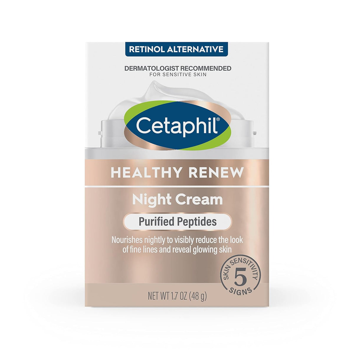 Cetaphil Healthy Renew Night Face Cream, Anti-Wrinkle, Peptides, 1.7 oz | Skin Tightening, Wrinkle Repair