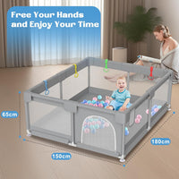 Baby Playpen 180 x 150CM, Extra Large Baby Play Pen for Babies and Toddlers, Baby Fence Play Pens Indoor & Outdoor Activity Center with Ocean Balls and Pull Rings