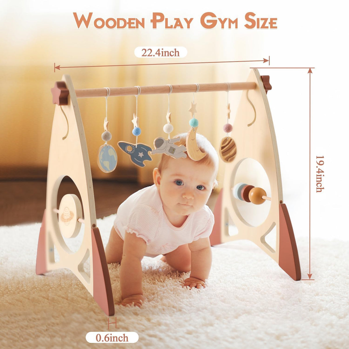 Promise Babe Wooden Rocket Baby Gym Infant Activity Gym with 5 Detachable Toys, (Rocket)