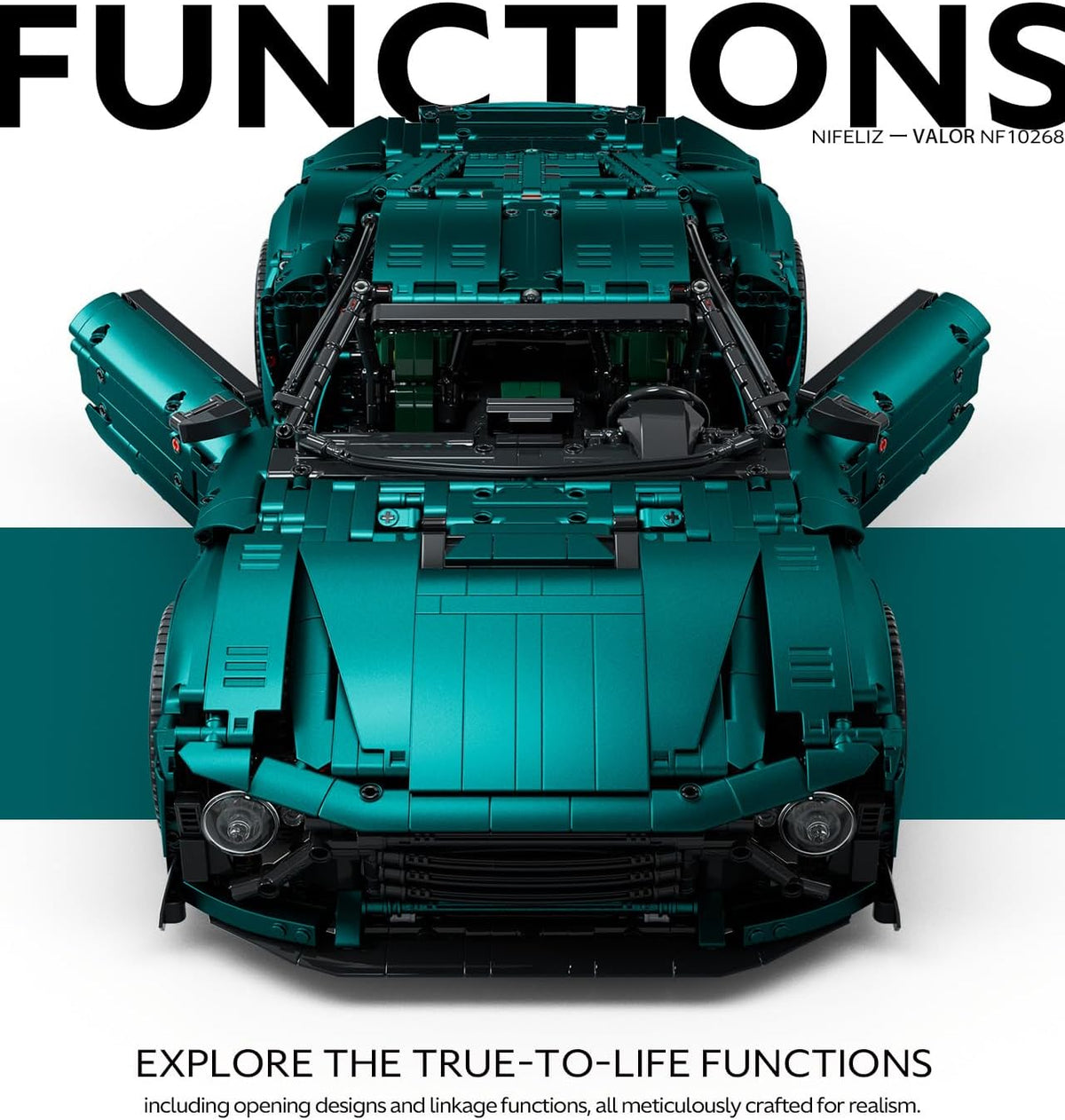 Nifeliz Valor Sports Car Building Set for Adults, 1:8 Scale Model Car to Build and Display, Home or Office Décor, Collectible Gift (3374PCS, NF10268)