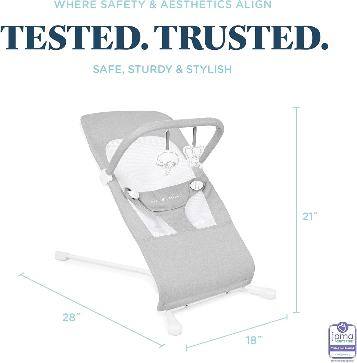 Baby Delight Highland Baby Bouncer | Infant | 0 – 6 Months | 3-Position Recline | Pebble Grey