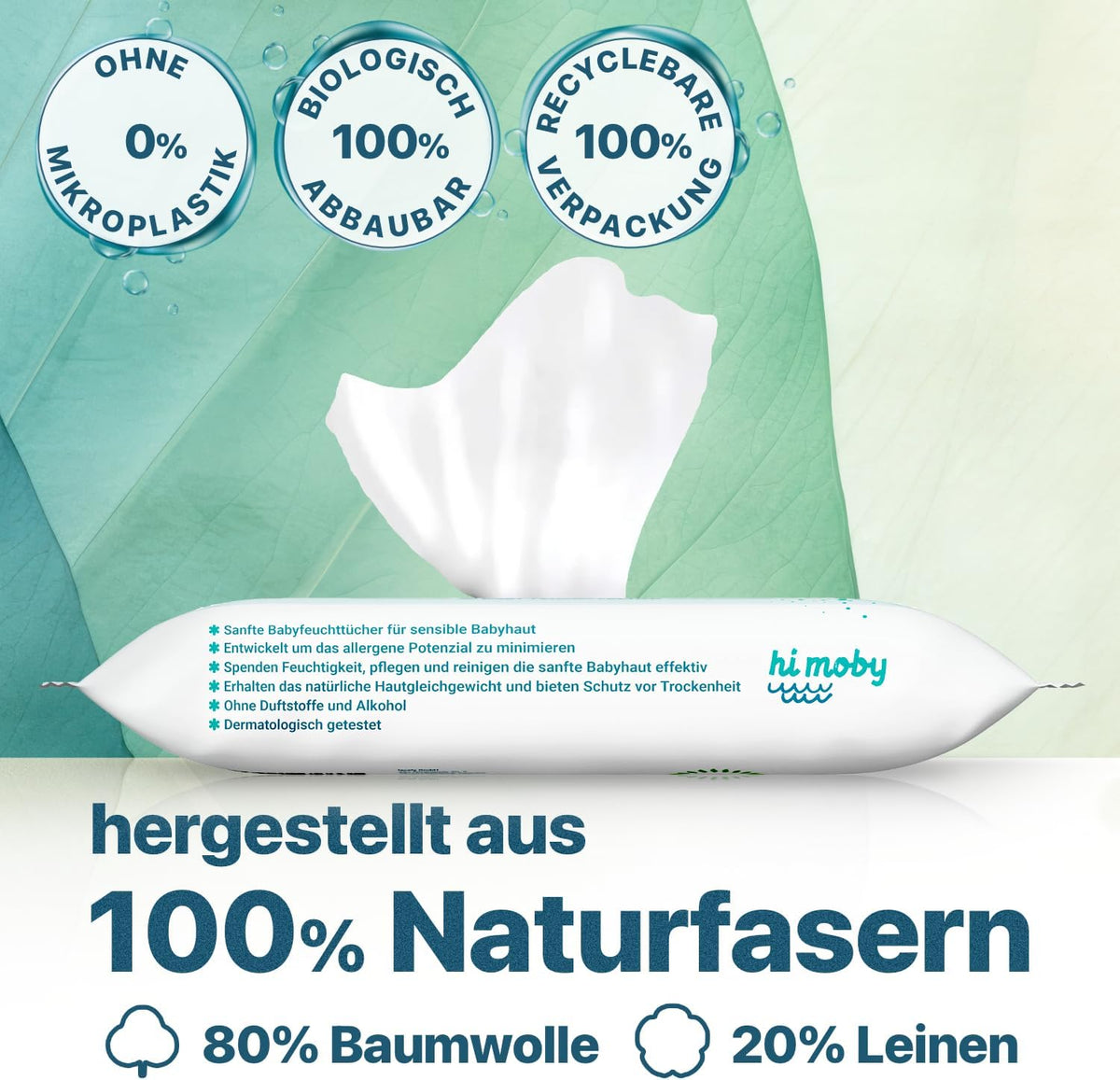 hi moby - 600 baby wipes made of cotton and linen, with organic quinoa, no perfume, no plastic, for sensitive baby skin, biodegradable, pack of 12, 50 wipes each