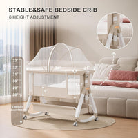 3-in-1 Baby Bassinet, Bedside Crib Breathable Mesh Design for Newborn & Nursery, 4D Air Fiber Mattress Sleeper with Height Adjustable, Storage Basket & Lockable Castors