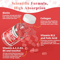 Hair Skin and Nails Gummies, 10000mcg Biotin Collagen Gummies for Women & Men, 90 Gummies