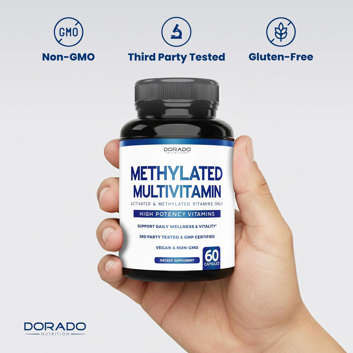 Methylated Multivitamin (Methylated and Activated Vitamins Only - Methylated B Complex with Trimethylglycine (TMG)  - USA Made - 60 Capsules