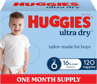 Huggies Ultra Dry Nappies Boys Size 6 (16+kg) 120 Count - One Month Supply
