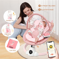 Baby Bouncer, Portable Electric Baby Swing with Bluetooth, 5 Swing Speed, 10 Lullabies, 5-Point Harness, Remote Control & Touch Panel - Bouncer from Birth for Indoor & Outdoor Use(Pink)