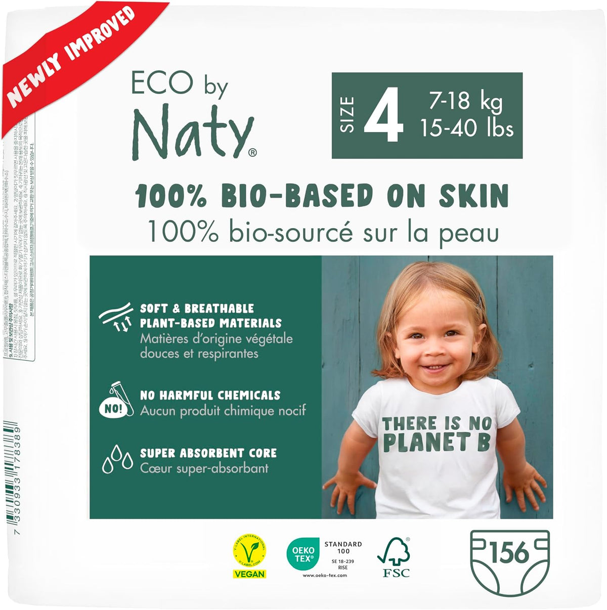 Eco by Naty Premium Disposable Baby Diapers for Sensitive Skin, Size 4, 6 Pack of 26 (156 Diapers) (Chemical, dioxin, fragrance free)