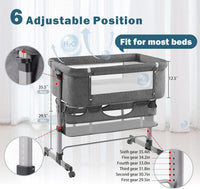 Bedside Baby Bassinet with Mosquito Net, Storage Basket & Travel Bag – 6 Adjustable Heights, Lightweight Aluminum Portable Sleeper for Newborns 0-5 Months