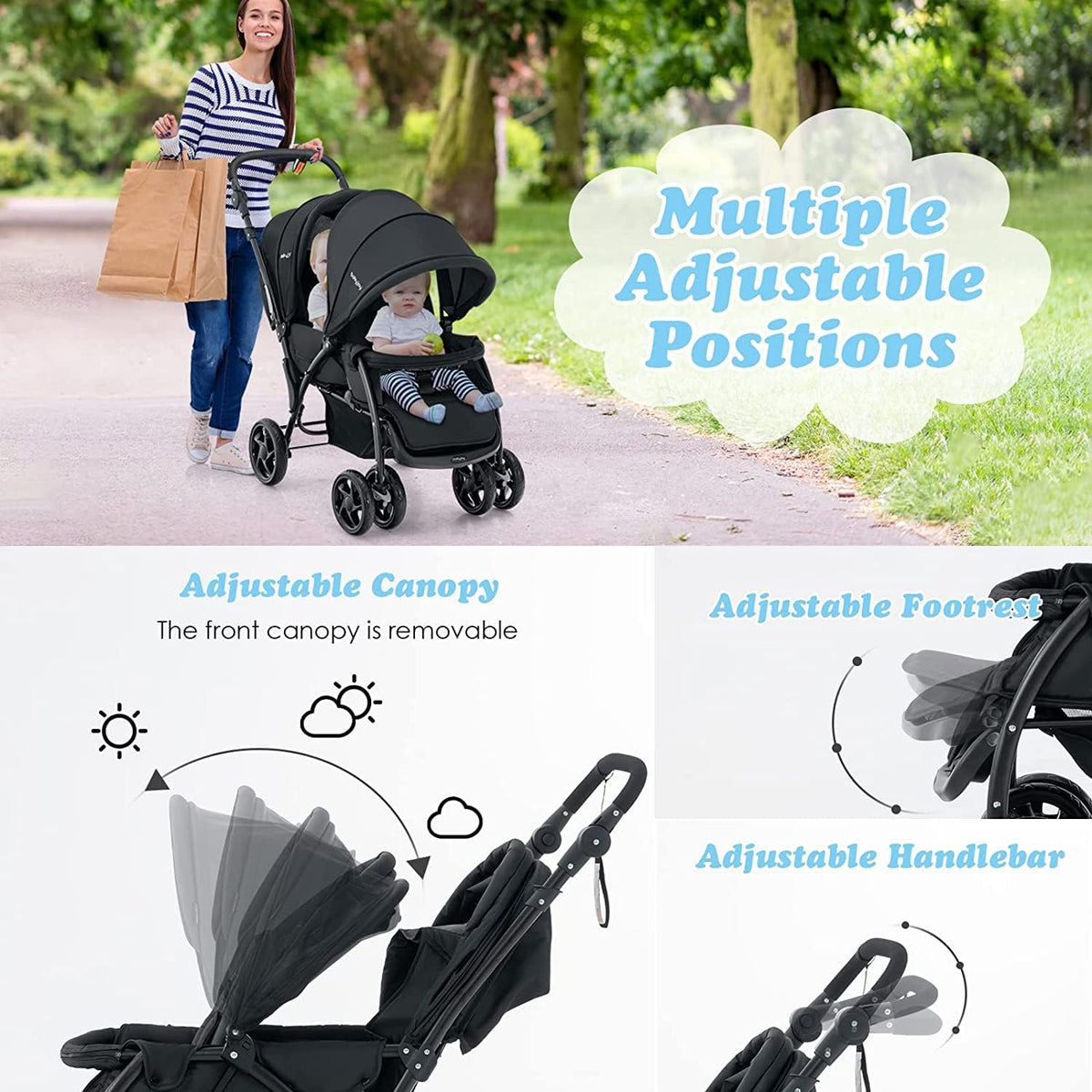 BABY JOY Foldable Tandem Twin Stroller