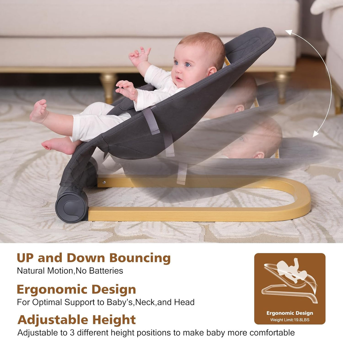 Portable Baby Rocker with Adjustable Backrest & One-Touch Folding Design,Grey