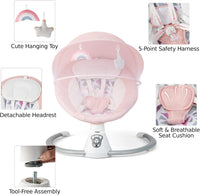 GYMAX Electric Baby Rocker, Toddler Automatic Bouncer 5 Swinging Amplitudes, Remote Control and Timing Function, Portable Newborn Rocking Chair (Pink)