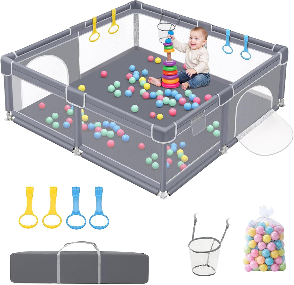 Baby Playpen, 120 * 120cm Playyard Play Pens with 50 Balls,Mat and bag
