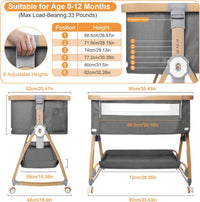 3 in 1 Baby Bassinet, Bedside Sleeper for Baby, Bedside Crib with Wheels & Storage Basket & Mosquito Net, Height Adjustabl