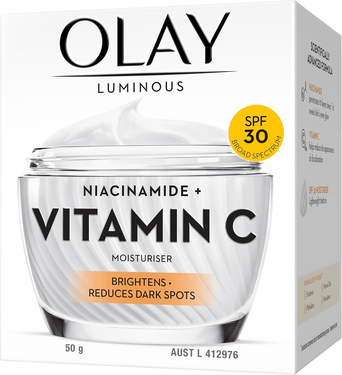 Olay Luminous Niacinamide + Vitamin C SPF 30 Brightening Moisturiser, 50 g