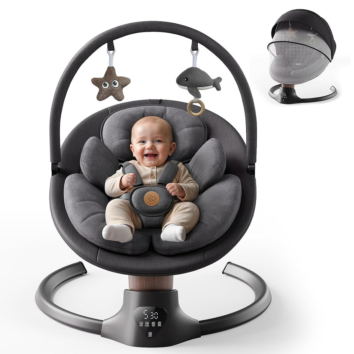 Baby Swings for Infants, BabyGlide Electric Baby Swing with 10 Preset Melodies, 5 Speeds, Remote Control and Bluetooth - Portable Infant Swing for Indoor and Outdoor(Beige)