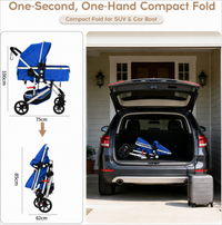 3-in-1 Baby Pram & Stroller, Baby Stroller with Reversible Bassinet, Mother Choice Travel Pram with Spring Shock Absorption, 5-Point Safety Harness, One-Hand Fold, Suitable for Newborn to Toddler