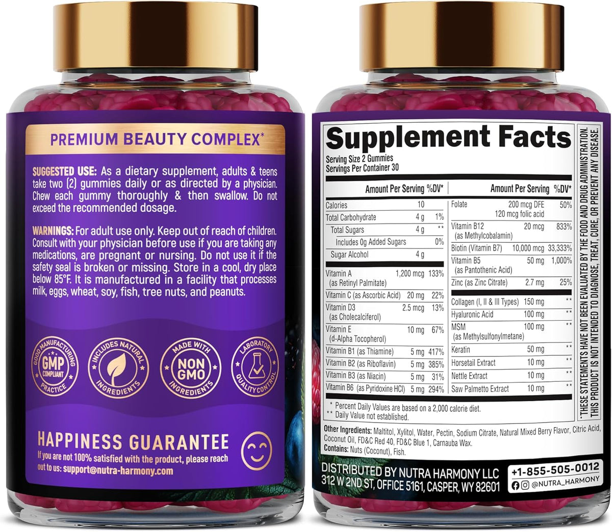 Biotin Gummies with Collagen - Hair Growth Support Skin, & Nail Strength - for Women & Men, Pack of 2-USA MADE