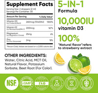 Venture Pal 5-in-1 Vitamin D3 10000 IU & K2 as MK-7 200mcg with Magnesium, MCT Oil, Zinc, Sugar-Free Vitamin D Liquid |Maximum Absorption for Bone, Mood & Immune Health - 2 FL OZ, 68 Days