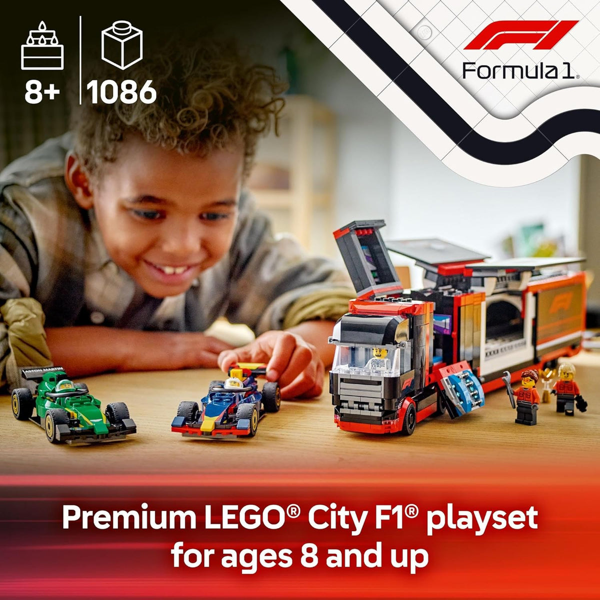 LEGO City F1 Truck with RB20 & AMR24 F1 Cars, Kids Toy for 8+ Year Old Boys & Girls