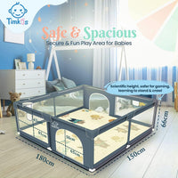 Baby Playpen with Mat 180×150cm, Baby Play Pen Extra-Large Playpens