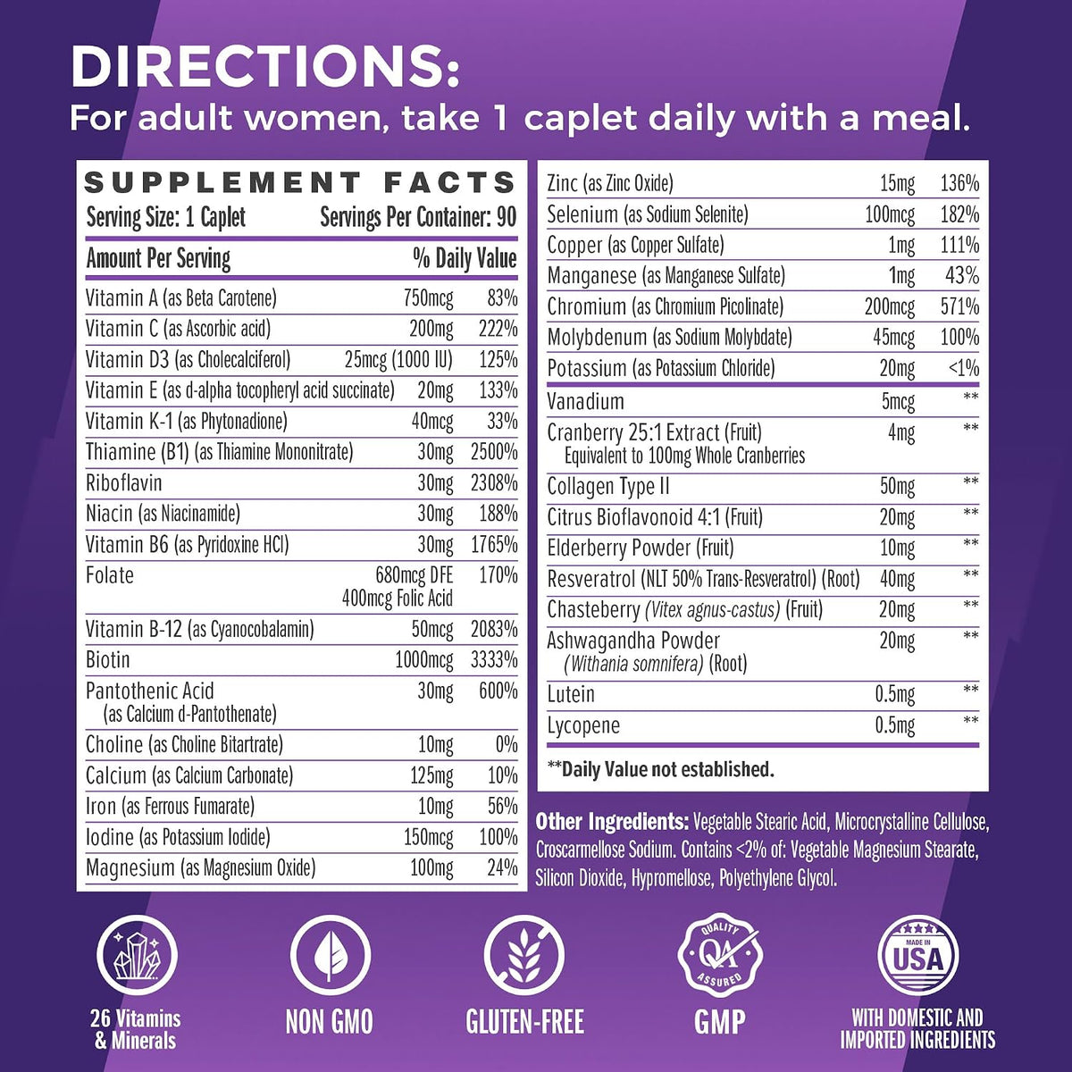 Vitamin World Ultra 360 Multivitamin for Women One Daily, Stress Support | Women's Multivitamin with Collagen, Ashwagandha & Antioxidants, Vitamin A, B, C & D for Energy & Immune Support, 90 Caplets