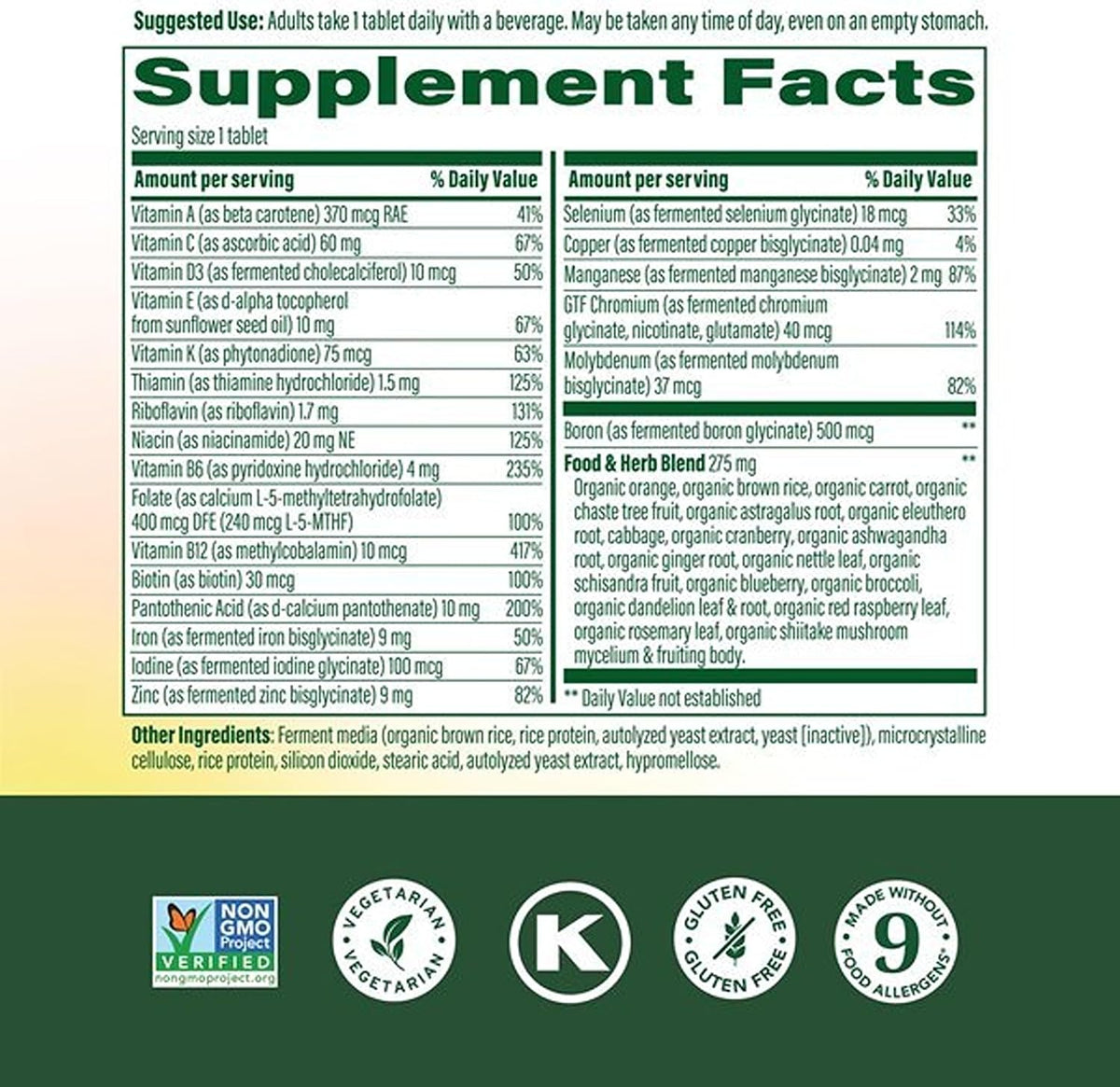 MegaFood One Daily Multivitamin for Women 40+ with 22 Nutrients, 30 Tablets | 30 Servings