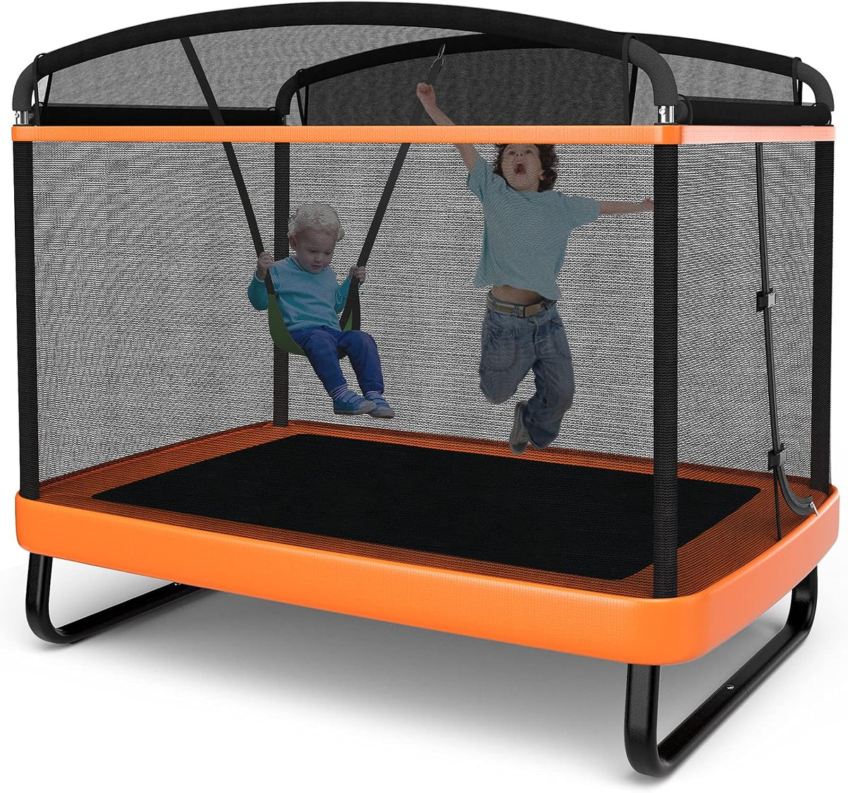 Giantex 6 Ft Kids Trampoline with Swing, Max Load 220lbs, Indoor Small Trampoline for 2 Kids